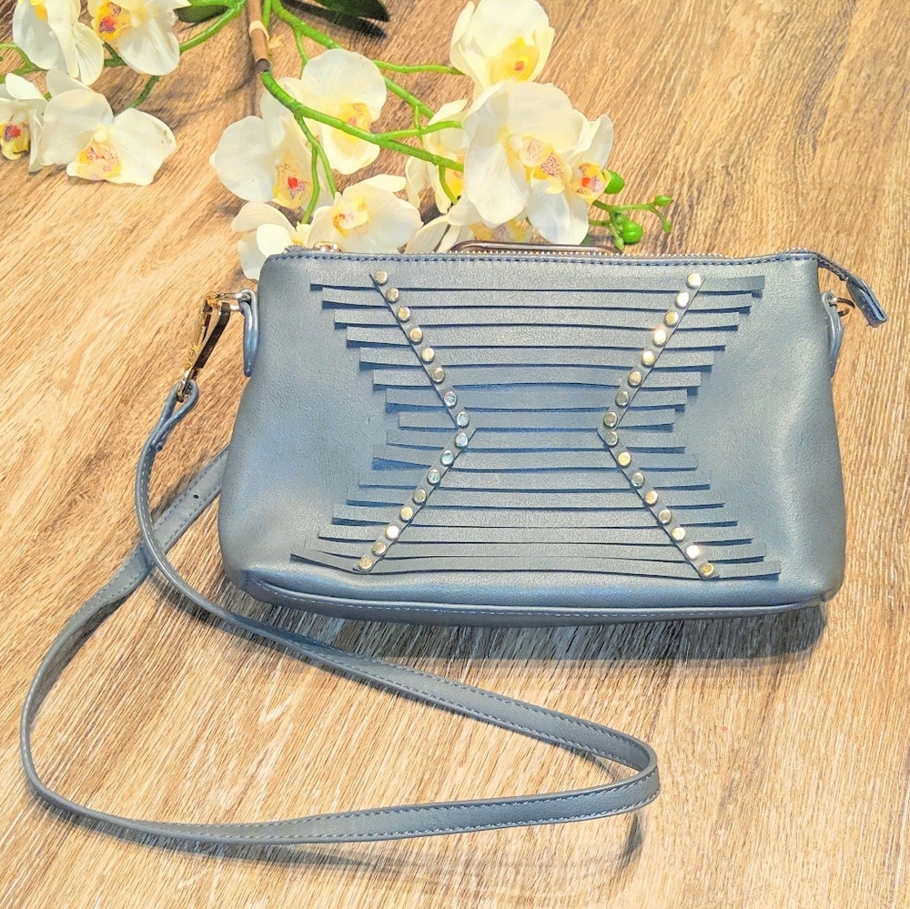 Gray Crossbody Purse W/Gold Detailing